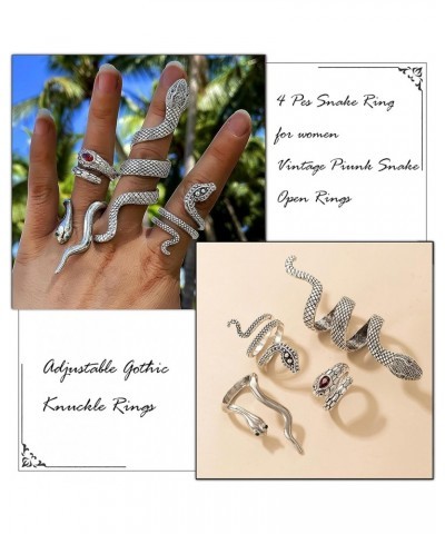 4Pcs Snake Rings for Teen Girls Adjustable Vintage Reptile Serpent Stackable Rings for Women Men Silver Gold Punk Goth Knuckl...