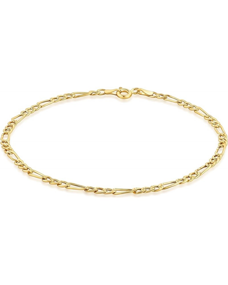 14K Yellow Gold 2.5mm, 3.5mm, 4.5mm, or 5.5mm Figaro Link Chain Bracelet- Made in Italy- Unisex Gold Figaro Bracelet 7 2.5MM ...