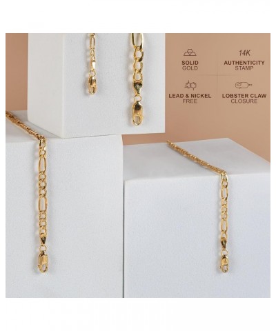 14K Yellow Gold 2.5mm, 3.5mm, 4.5mm, or 5.5mm Figaro Link Chain Bracelet- Made in Italy- Unisex Gold Figaro Bracelet 7 2.5MM ...