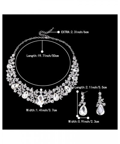 Women's Wedding Bridal Crystal Cluster Leaf Vine Teardrop Statement Necklace Dangle Earrings Set Clear Silver-Tone $13.80 Jew...