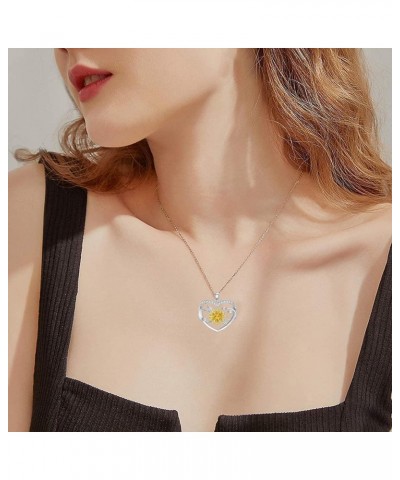 Solid 14K Gold Sunflower Necklace for Women,14kt White Gold/Yellow Gold Heart Sunflower Pendant You Are My Sunshine Jewelry G...