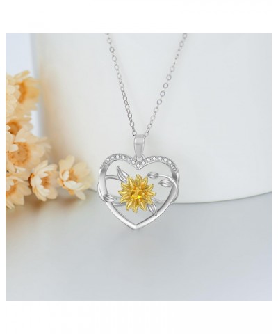 Solid 14K Gold Sunflower Necklace for Women,14kt White Gold/Yellow Gold Heart Sunflower Pendant You Are My Sunshine Jewelry G...