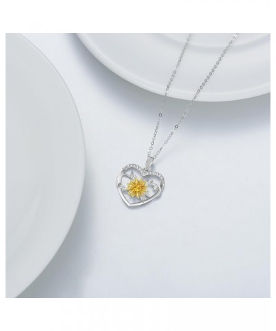 Solid 14K Gold Sunflower Necklace for Women,14kt White Gold/Yellow Gold Heart Sunflower Pendant You Are My Sunshine Jewelry G...