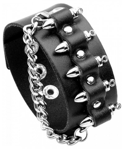 Punk Rock Snap Bracelet Bullet Chain Wristband Wide Leather Cuff Bracelet Black $7.29 Bracelets