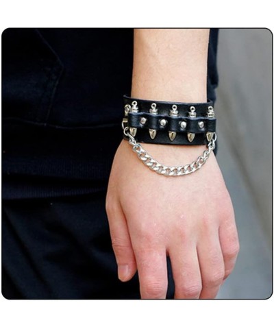 Punk Rock Snap Bracelet Bullet Chain Wristband Wide Leather Cuff Bracelet Black $7.29 Bracelets