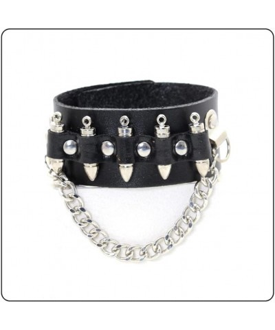 Punk Rock Snap Bracelet Bullet Chain Wristband Wide Leather Cuff Bracelet Black $7.29 Bracelets