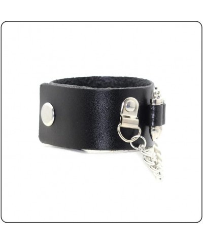 Punk Rock Snap Bracelet Bullet Chain Wristband Wide Leather Cuff Bracelet Black $7.29 Bracelets