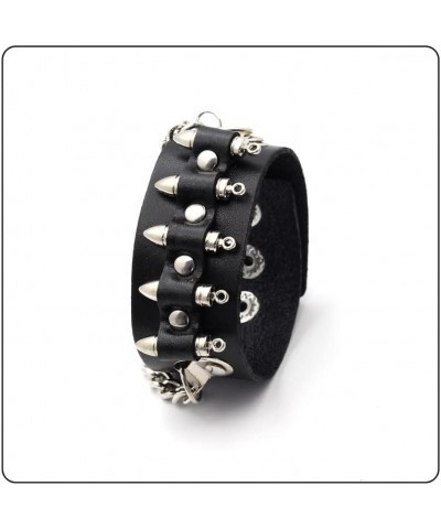 Punk Rock Snap Bracelet Bullet Chain Wristband Wide Leather Cuff Bracelet Black $7.29 Bracelets