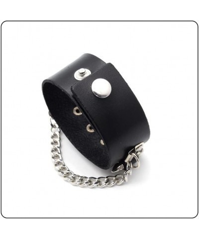 Punk Rock Snap Bracelet Bullet Chain Wristband Wide Leather Cuff Bracelet Black $7.29 Bracelets