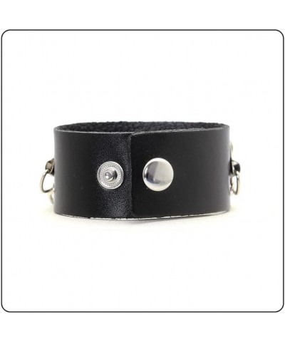 Punk Rock Snap Bracelet Bullet Chain Wristband Wide Leather Cuff Bracelet Black $7.29 Bracelets