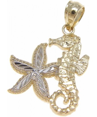 14K solid yellow white gold diamond cut Hawaiian seahorse starfish charm pendent $38.00 Necklaces