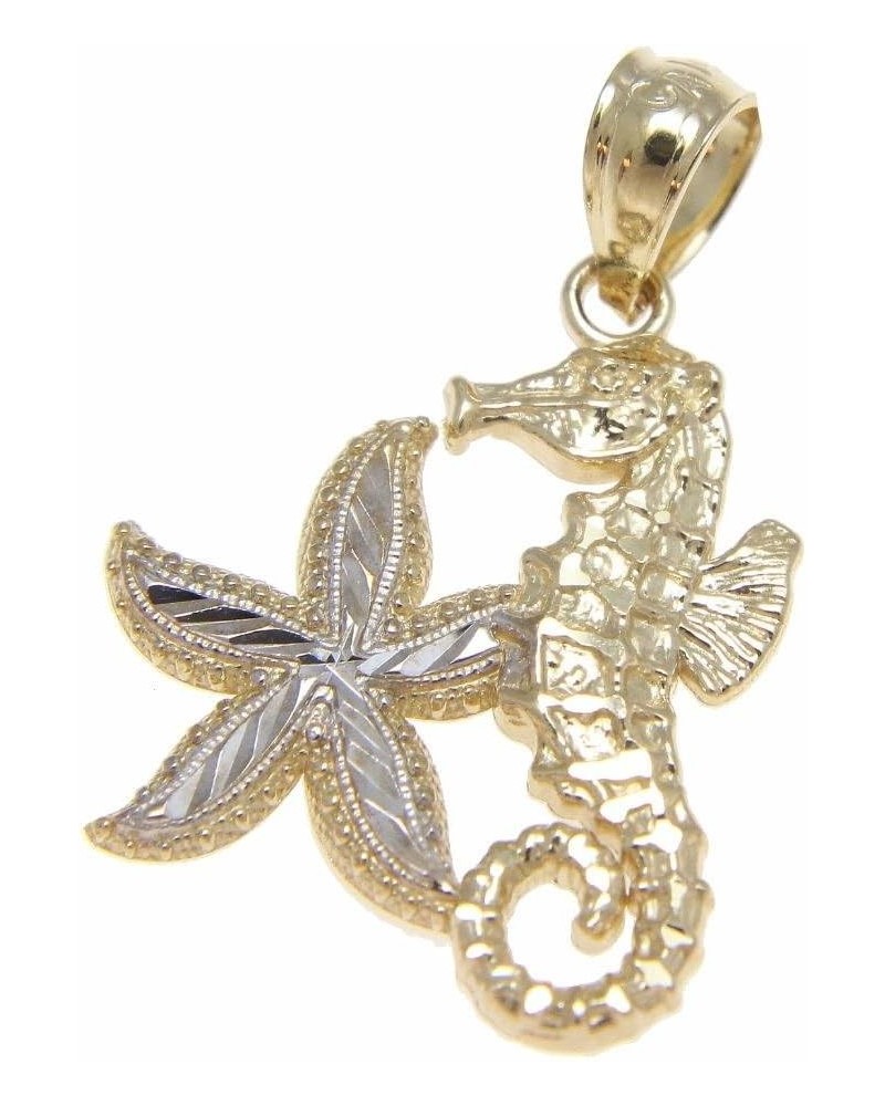 14K solid yellow white gold diamond cut Hawaiian seahorse starfish charm pendent $38.00 Necklaces