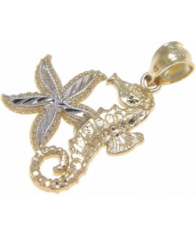 14K solid yellow white gold diamond cut Hawaiian seahorse starfish charm pendent $38.00 Necklaces