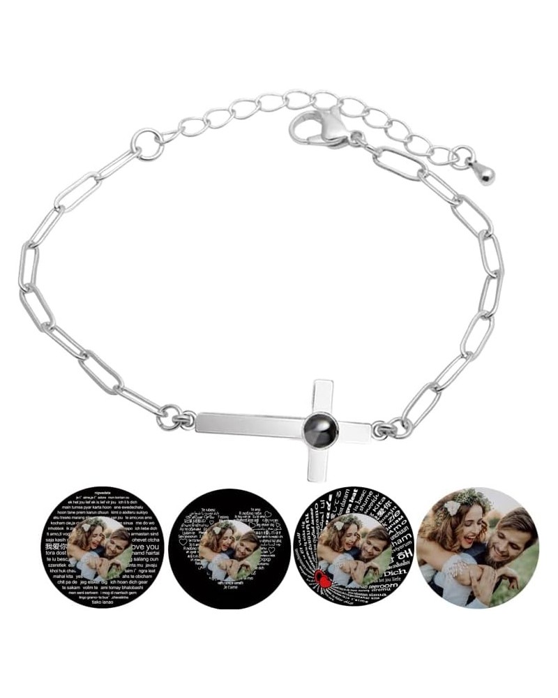 Personalized Men Women Photo Cross Bracelet With Picture Inside Custom Photo Projection Bracelet With 100 Languages I Love Yo...