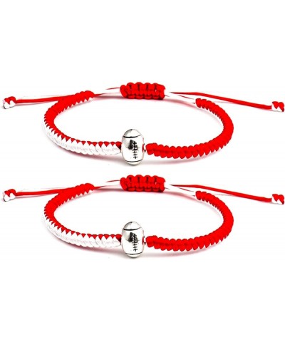 2Pcs Handmade Braided Adjustable Baseball Football Rugby Bracelets Sports Ball Wax Rope Bracelets with Baseball Beads for Cou...