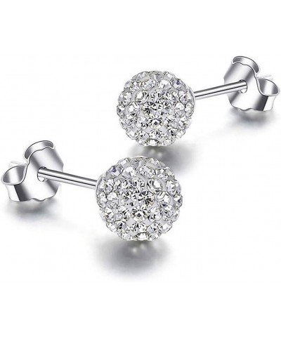 Crystal Ball Earrings Stud 925 Sterling Silver Paved Rhinestones Bling Unisex 8mm Silver $8.69 Earrings