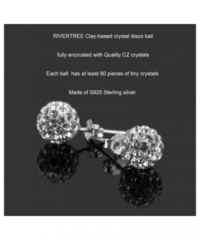 Crystal Ball Earrings Stud 925 Sterling Silver Paved Rhinestones Bling Unisex 8mm Silver $8.69 Earrings