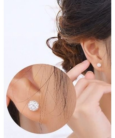 Crystal Ball Earrings Stud 925 Sterling Silver Paved Rhinestones Bling Unisex 8mm Silver $8.69 Earrings