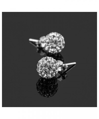 Crystal Ball Earrings Stud 925 Sterling Silver Paved Rhinestones Bling Unisex 8mm Silver $8.69 Earrings