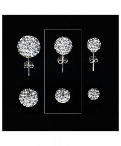 Crystal Ball Earrings Stud 925 Sterling Silver Paved Rhinestones Bling Unisex 8mm Silver $8.69 Earrings