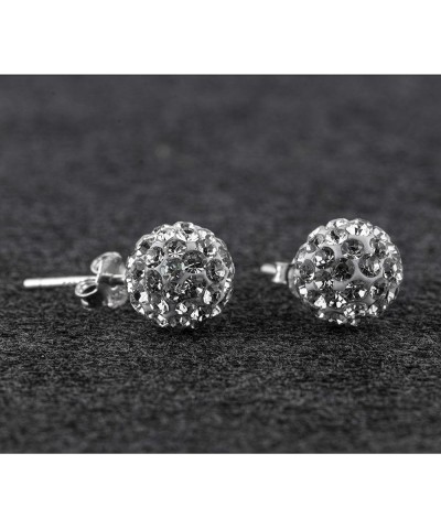 Crystal Ball Earrings Stud 925 Sterling Silver Paved Rhinestones Bling Unisex 8mm Silver $8.69 Earrings