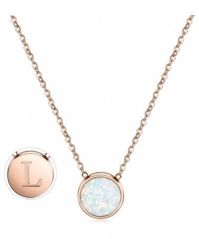 Opal Necklace Rose Gold Plated Round Disc Initial Necklace Engraved Letter Necklace with Adjustable Chain Pendant Enhancers f...