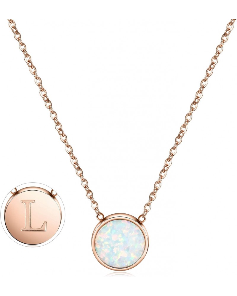 Opal Necklace Rose Gold Plated Round Disc Initial Necklace Engraved Letter Necklace with Adjustable Chain Pendant Enhancers f...