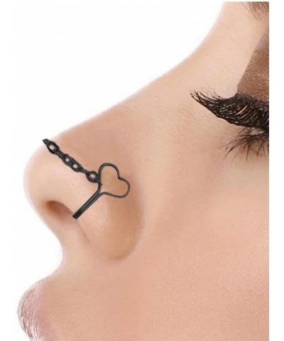 Heart Nose Clip with Chain, Non Piercing Fake Nose Ring for Women Men, Stainless Steel Non Pierced Clip on Nose Stud, Labret ...