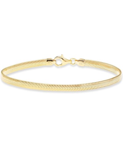 Italian 18K Gold Over 925 Sterling Silver 4mm Flat Snake Dome Herringbone Chain Link Bracelet for Women Men, Made in Italy Le...