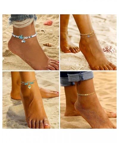 26PCs Toe Rings and Anklet for Women Silver Gold Plated Toe Rings Layered Ankle Bracelets Set Turquoise Evil Eye Adjustable T...