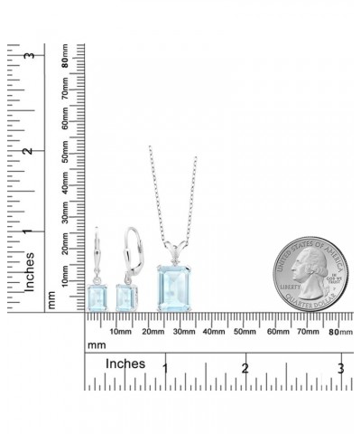 925 Sterling Silver Sky Blue Topaz and Diamond Pendant and Earrings Jewelry Set For Women (13.37 Cttw, Emerald Cut, Gemstone ...