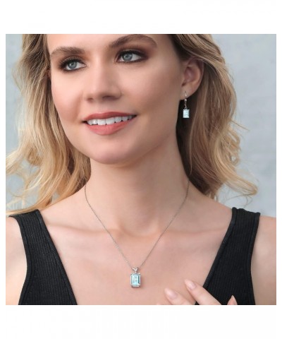 925 Sterling Silver Sky Blue Topaz and Diamond Pendant and Earrings Jewelry Set For Women (13.37 Cttw, Emerald Cut, Gemstone ...