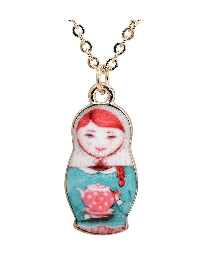 Spinningdaisy Folk Art Russian Doll Babushka Necklace White $8.99 Necklaces