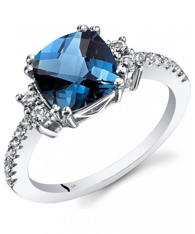 London Blue Topaz Ring for Women 14K White Gold with White Topaz, Natural Gemstone Birthstone, Designer 2.50 Carats Cushion C...