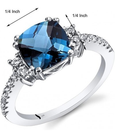 London Blue Topaz Ring for Women 14K White Gold with White Topaz, Natural Gemstone Birthstone, Designer 2.50 Carats Cushion C...