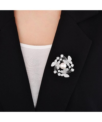 Elegant Flower Brooch Pins for Women Girls,Scarf Shawl Costume Safe Pins Clip for Wedding Party Prom Jewelry Gifts White Gold...