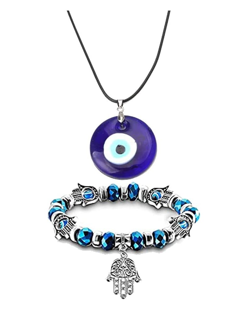 2/3/4 Pcs Blue Beads Evil Eyes Bracelet Hamsa Hand of Fatima Bracelet Glass Charm Evil Eye Leather Cord Necklace Protection J...