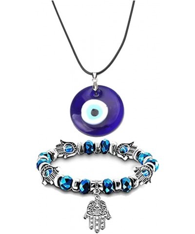 2/3/4 Pcs Blue Beads Evil Eyes Bracelet Hamsa Hand of Fatima Bracelet Glass Charm Evil Eye Leather Cord Necklace Protection J...