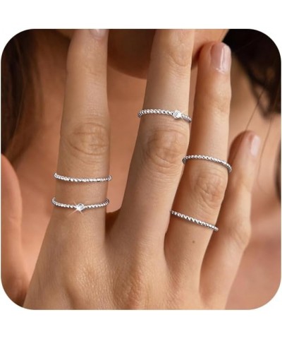 Sterling Silver Rings for Women, Dainty Stackable Silver Rings for Women Cute 925 Silver Rings for Teen Girls Thin Beaded Ete...