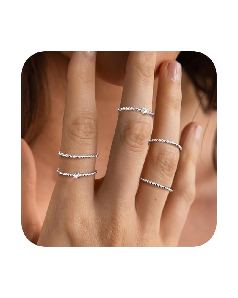 Sterling Silver Rings for Women, Dainty Stackable Silver Rings for Women Cute 925 Silver Rings for Teen Girls Thin Beaded Ete...