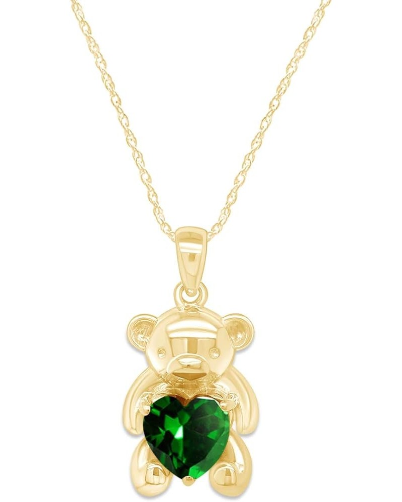 925 Sterling Silver Teddy Bear Pendant Necklace with Simulated Gemstone Love Heart Bear yellow-gold-plated-silver Emerald $25...