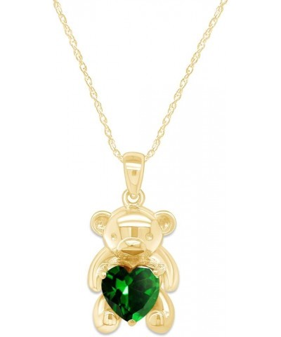 925 Sterling Silver Teddy Bear Pendant Necklace with Simulated Gemstone Love Heart Bear yellow-gold-plated-silver Emerald $25...