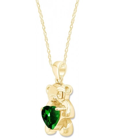 925 Sterling Silver Teddy Bear Pendant Necklace with Simulated Gemstone Love Heart Bear yellow-gold-plated-silver Emerald $25...