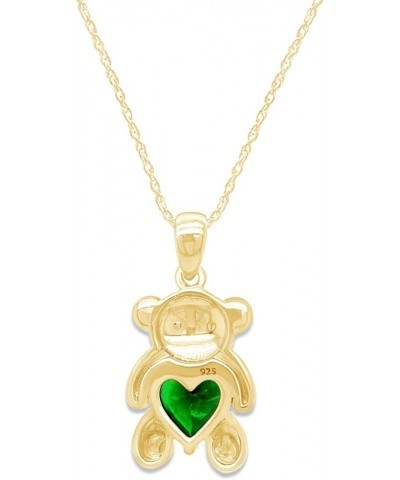 925 Sterling Silver Teddy Bear Pendant Necklace with Simulated Gemstone Love Heart Bear yellow-gold-plated-silver Emerald $25...