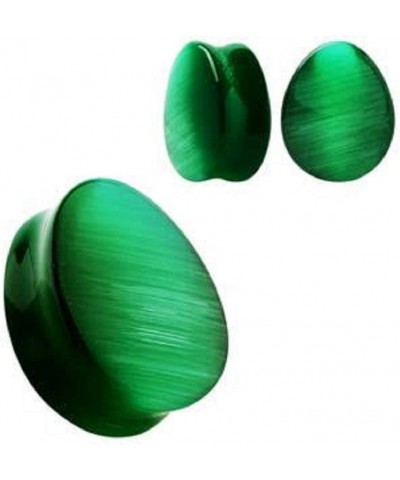 Natural Green Cat's Eye Double Flare Teardrop WildKlass Plug 2GA $10.78 Body Jewelry