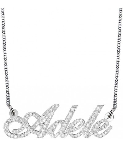 Sterling Silver Sparkling CZ Diamond Cut Name Necklace Custom Made with Any Name Pendant Necklace Silver Plating Copper $34.0...