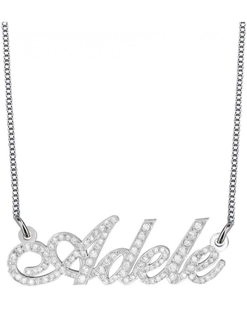 Sterling Silver Sparkling CZ Diamond Cut Name Necklace Custom Made with Any Name Pendant Necklace Silver Plating Copper $34.0...