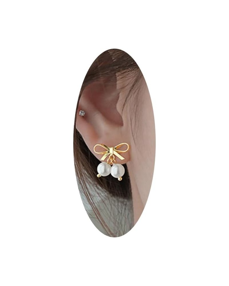 Bow Earrings Pearl Drop Earrings for Women Girls Cute Rhinestone Dangle Long Tassel Earrings Gifts for Her Christmas Bow-u $7...