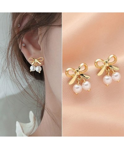 Bow Earrings Pearl Drop Earrings for Women Girls Cute Rhinestone Dangle Long Tassel Earrings Gifts for Her Christmas Bow-u $7...