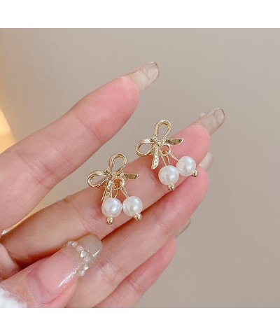 Bow Earrings Pearl Drop Earrings for Women Girls Cute Rhinestone Dangle Long Tassel Earrings Gifts for Her Christmas Bow-u $7...